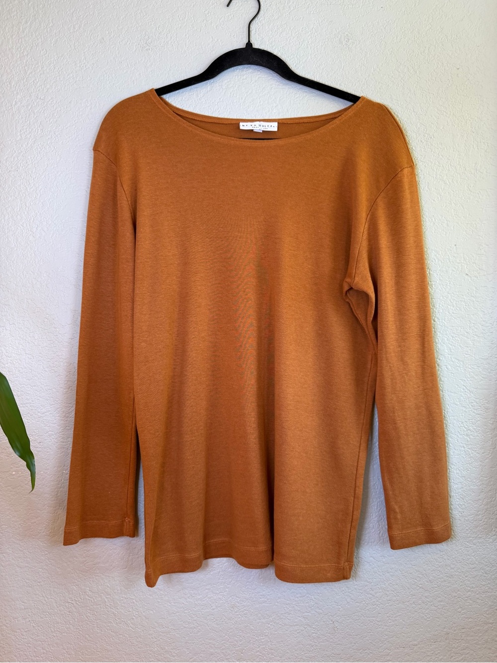 bryn Walker Cotton Blend Fine Knit Warm Tan Boatneck Lagenlook Boho Sweater XL